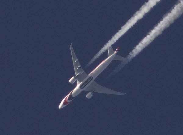 Biman Bangladesh Boeing 777. I wasn´t home when it flew over, but they´re so nice to write their name below the fuselage. As they have only one 777 this is S2-AFO. Life can be so easy.