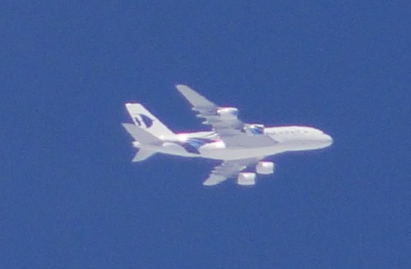 Highlight so far (and still new), replacing some old and well known 747s is 9M-MNA from Malaysia. Picture taken from some distance when returning home.