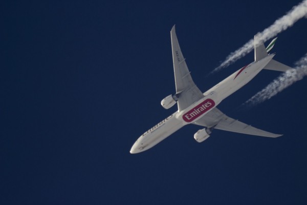 Emirates 773 (A6-ENE) flying at 36,000 ft from DXB to MAN
