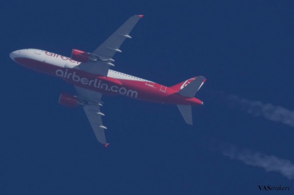 Air Berlin A320 (D-ABZC) flying at 38,000 ft from PMI to TXL