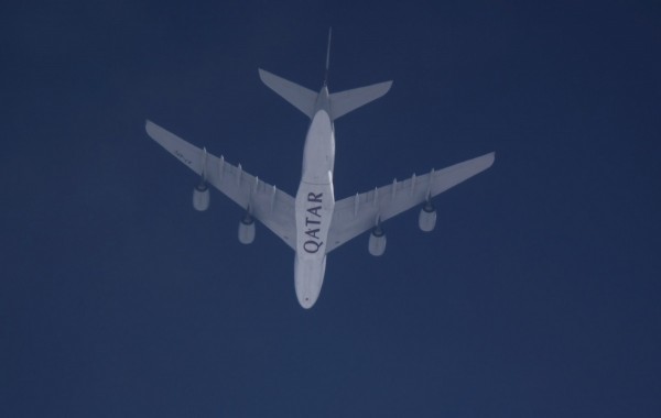 Qatar A380 (A7-APC) flying at 38,000 ft from LHR to DOH