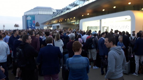 People blocked outside the airport at 05:24