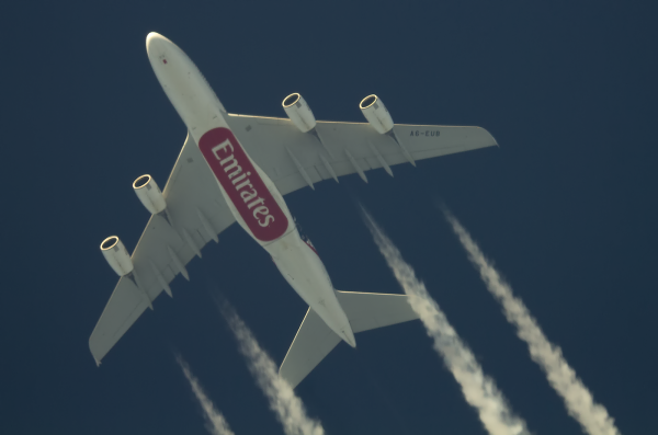 EMIRATES AIRBUS A380 A6-EUB ROUTING JFK-MIL AT 38,000FT.