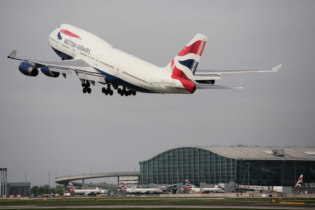 A British Airways Boeing 747 takes off with T5 in the background, Heathrow, UK, 28 April 2010 (Picture by Nick Morrish/British Airways)