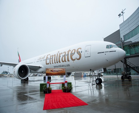 777-300ER; Emirates; Emirates triple delivery events 2015-08-31; Everett Delivery Center; Ribbon Cutting; K66440-01