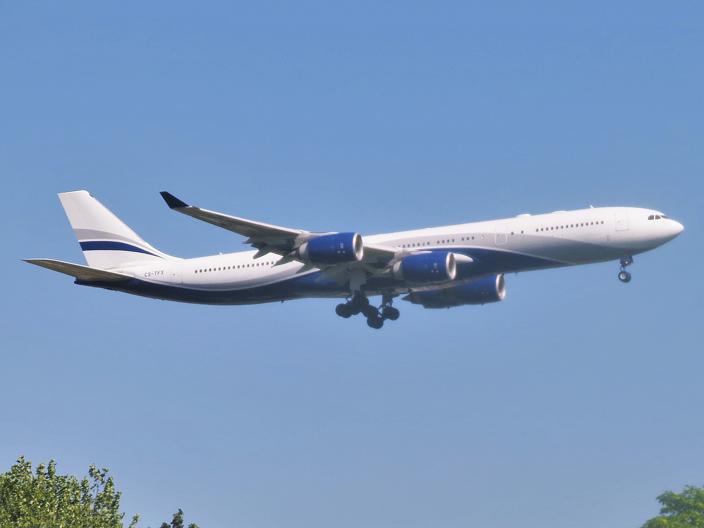 Hi Fly Airbus A340-500 on final approach to JFK Airport in New York in August 2016.