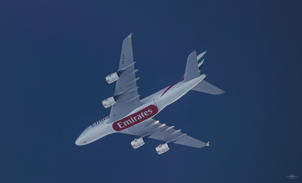 Emirates<br />Airbus A380-842<br />A6-EVF<br />FL410<br />AMS-DXB<br />2020.08.10.<br />Balmazujvaros, Hungary