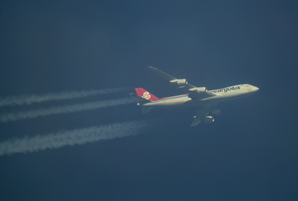 CARGOLUX BOEING 747F LX-VCA ROUTING CHICAGO--LUXEMBOURG AS CLX85E   37,000FT.  In the clouds.