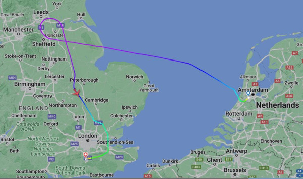 OR375 AMS-CUR diverting to LGW